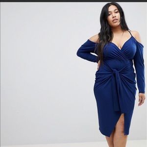 ASOS CURVE Slinky Wrap Cold Shoulder Midi Dress